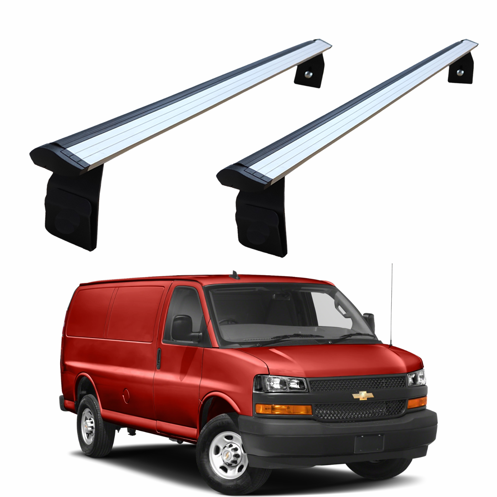 For Chevrolet Express Van 2000-Up Roof Rack Cross Bars Metal Bracket Rain Gutter Alu Silver For Chevrolet Express Van 2000-Up Roof Rack Cross Bars Metal Bracket Rain Gutter Alu Silver